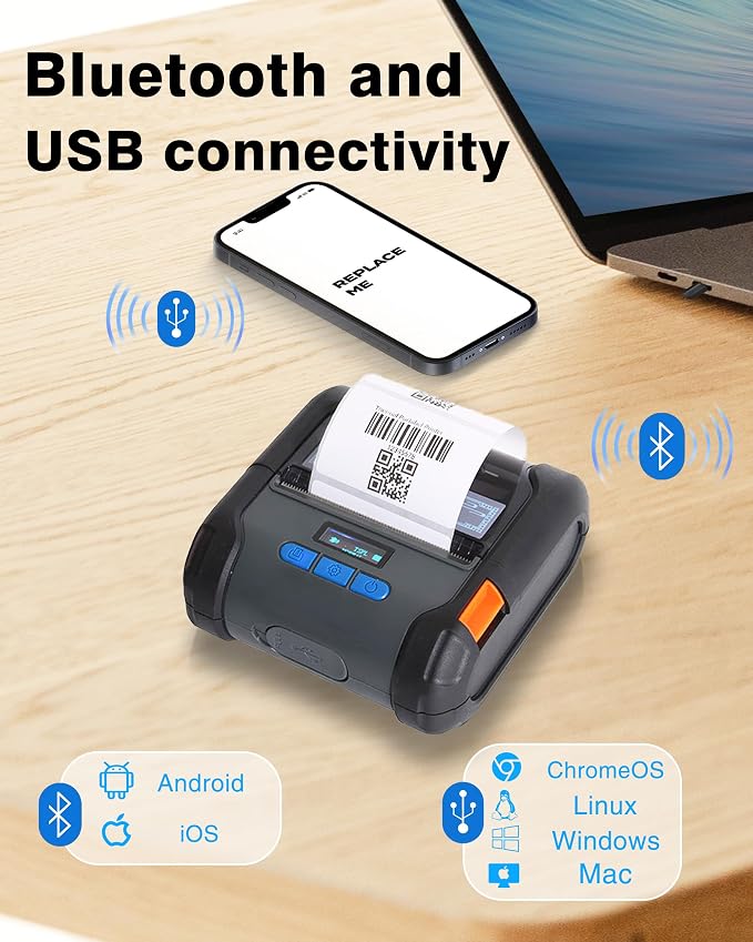 ZYWELL ZM04 2.0 Bluetooth Thermal Receipt Print & Label Print Two-in-One,Works with Android Square Supprot 58mm/80mm,NO iOS/WiFi