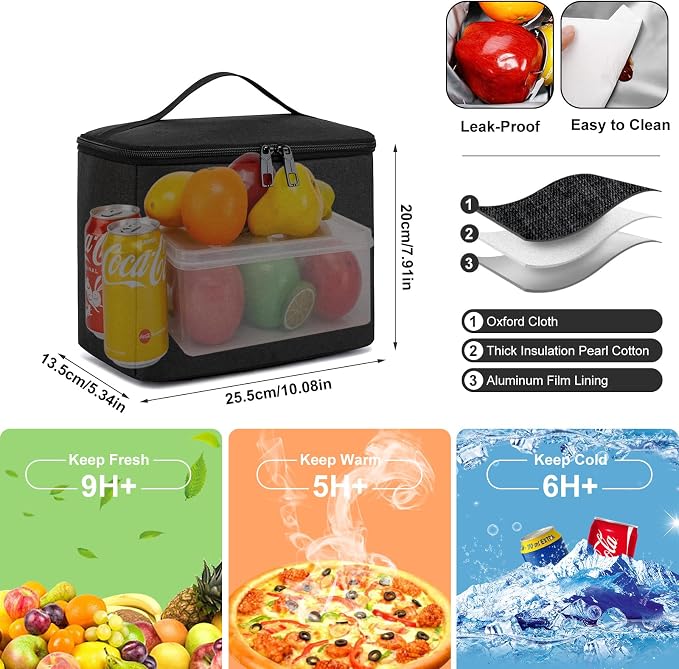 kadilong 17.3 Inch Laptop Backpack Insulated Cooler Backpack with Lunch Box,Lunch Bookbag for Men Teens Boys School Work Picnic College Travel,Computer Bag Meal Prep with USB Charging Port,Black