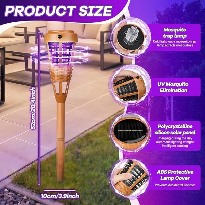 4 Pcs Solar Bug Zapper Outdoor, Torch Zapper Lights Waterproof Mosquito Killer Lamp with Auto On/Off Lighting,Purple Bug Light and White Ambient Light for Garden Patio Yard Balcony(Orange)