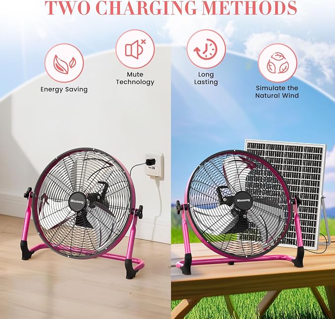 18” Portable Battery Operated Fan, Rechargeable Cordless Camping Fan Outdoor, USB Output, 360° Tilt, 10~60h Runtime, Quiet, Wireless, Metal Blade, For Travel Gazebo Home Garage Gym RV Barn