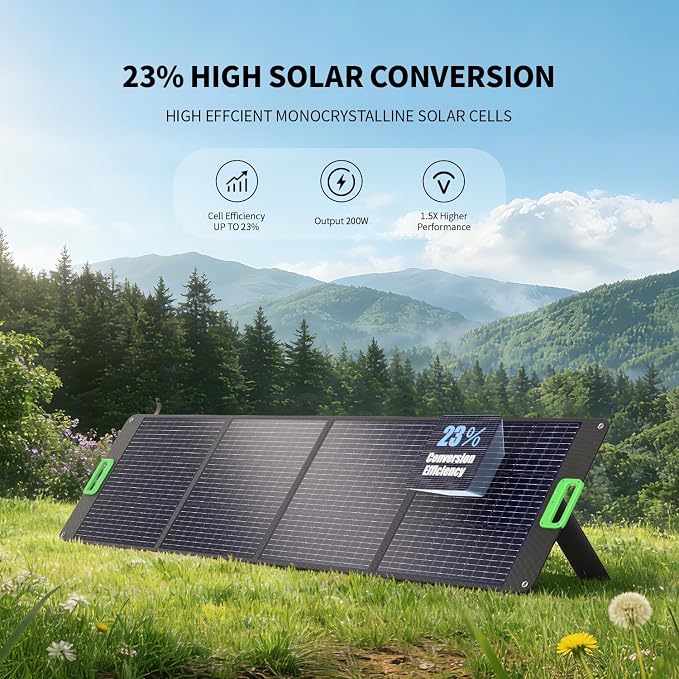 200W Portable Solar Panel for Power Station, Foldable Solar Charger w/ 4 Kickstands, IP65 Waterproof Solar Panel Kit w/DC XT60 Anderson Aviation Output for Outdoor RV Camper Blackout