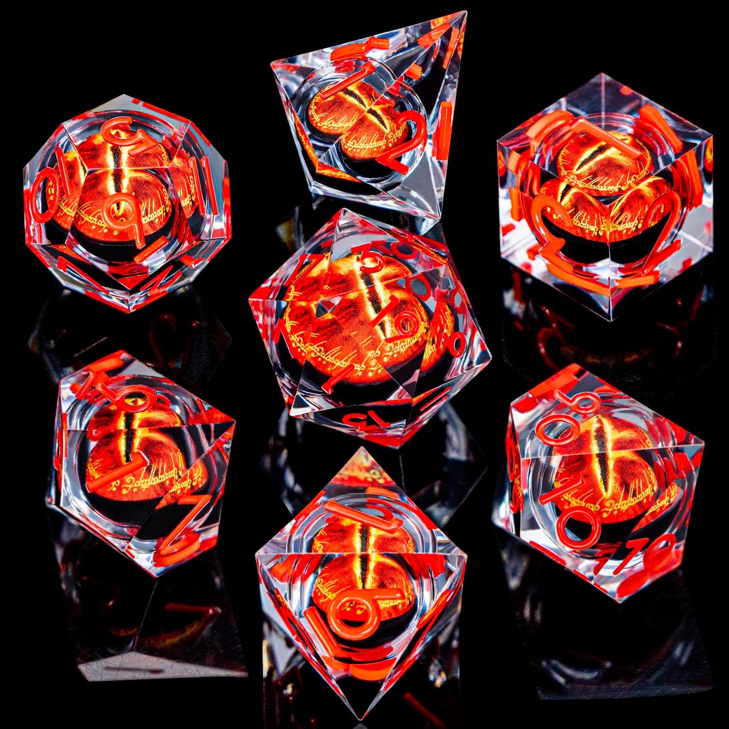 ARUOHHA DND Resin Dice Gazes Eye Dice Liquid Core Red RPG Sharp Edged Dice Set with Gift Box, Polyhedral D and D Dice Set Compatible with Dungeons Dragons Role Playing Game D20 D12 D10 D8 D6 D4