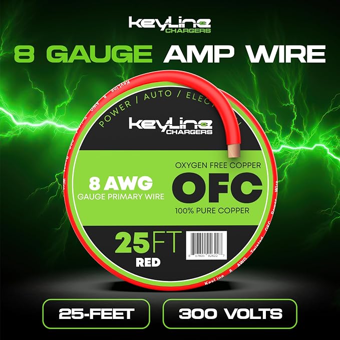8 Gauge Wire (25ft) AWG Amp Battery Cable for Automotive Electrical Wiring - Oxygen Free Copper (OFC) Welding Cable 8GA - Car Amplifier Power & Ground Cable, Stereo Audio Speakers, RV Trailer Wiring