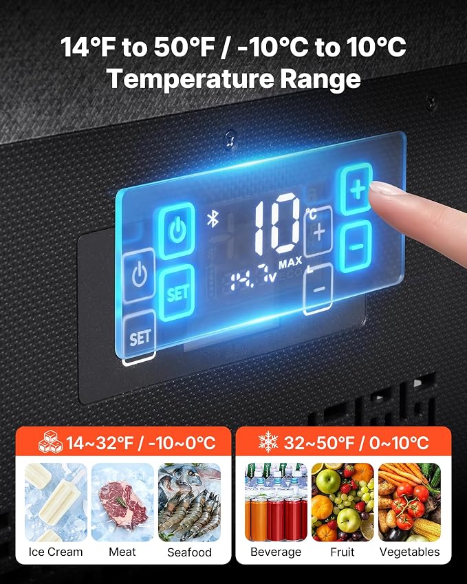 VEVOR 12 Volt Refrigerator, 42.3 QT/ 40L Car Fridge, Portable Ultra-Light EPP Freezer, APP Control Electric Compressor, 12V/24V DC, 14℉ to 50℉, for Truck Van RV SUV Boat Travel Camping ASIN B0GZB65DNP