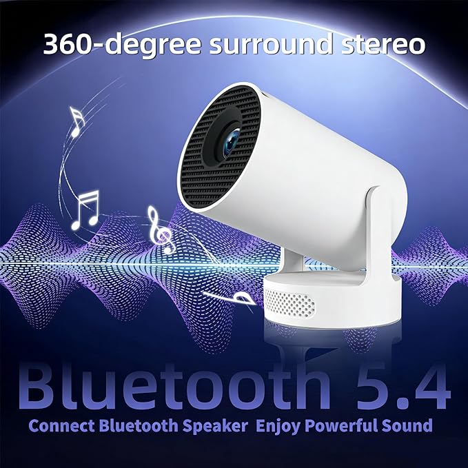Mini Projector with WiFi and Bluetooth, Portable Projector 4K Support, 5W Soundbase Speaker, Auto Keystone Correction 180°Rotatable Smart Proyector for Movie Home HY300 Ultra