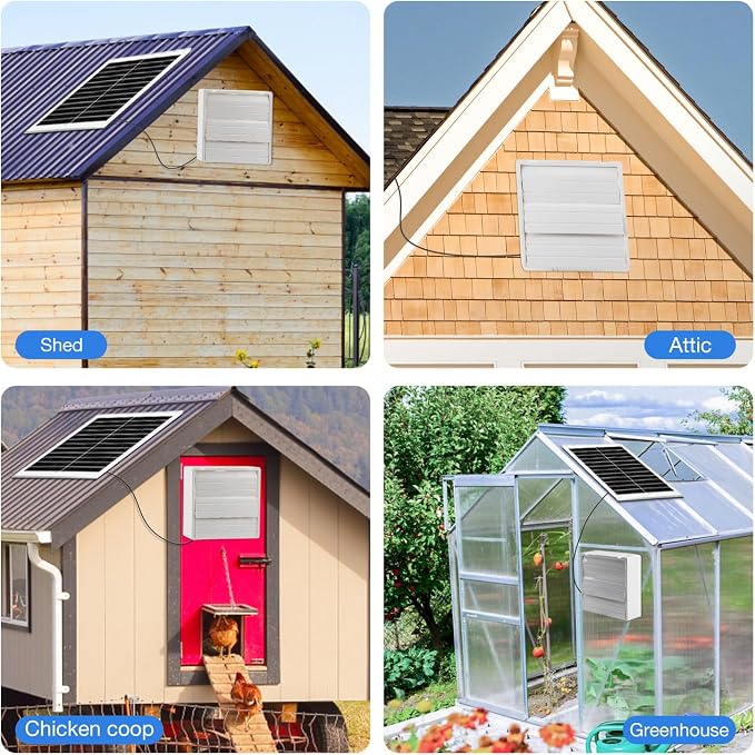 Fanspex Solar Exhaust Fan, Solar Powered Vent Fan Kit for Outside Greenhouse Shed Chicken Coop (10" Fan)