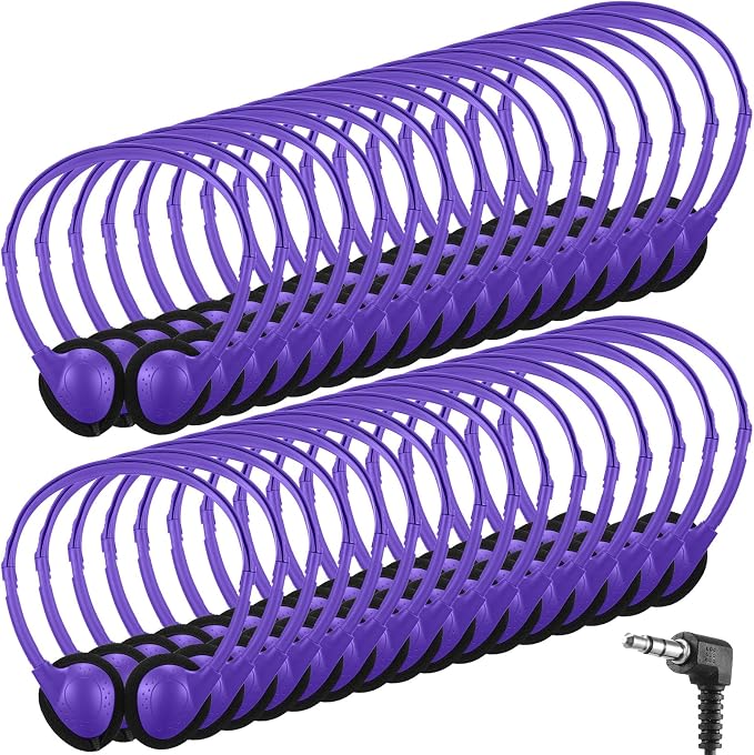 Konohan 30 Pack Headphones Bulk Headphone for School Classroom Student Wired Headphones Adjustable with 3.5 mm Jack for Adults (Purple)