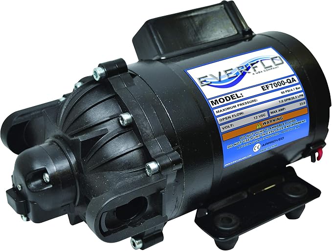 Everflo 12V On-Demand Diaphragm Sprayer Pump - 7.0GPM, 60 PSI, Quick Attach Ports