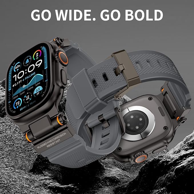 FOAMUNOC Rugged Band Compatible with Apple Watch Ultra 3/2/1 Band 49mm/46mm/45mm/44mm/42mm, Metal Connector with Silicone Strap for iWatch Ultra Series 11/10/9/8/7/6/SE3/SE2/SE/5/4/3/2/1, Gray/Black