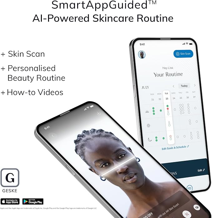 GESKE SmartAppGuided™ Sonic Facial Brush 5 in 1 | Vibrating Electric Facial Cleansing Brush | Soft Silicone Brush | Professional Facial Cleanser | Skin Cleanser & Exfoliator | Face Massager