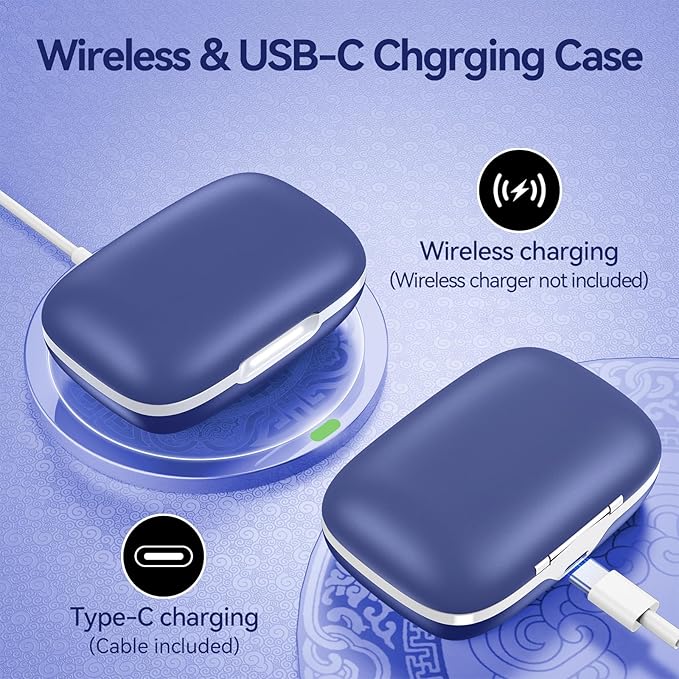 Active Noise Cancelling Wireless Earbuds Bluetooth Headphones 80H Playtime Ear Buds with Power Display Case Hi-Res Sound & Clear Calls Over Ear Hooks Earphones for Sports Running Gym Workout Blue