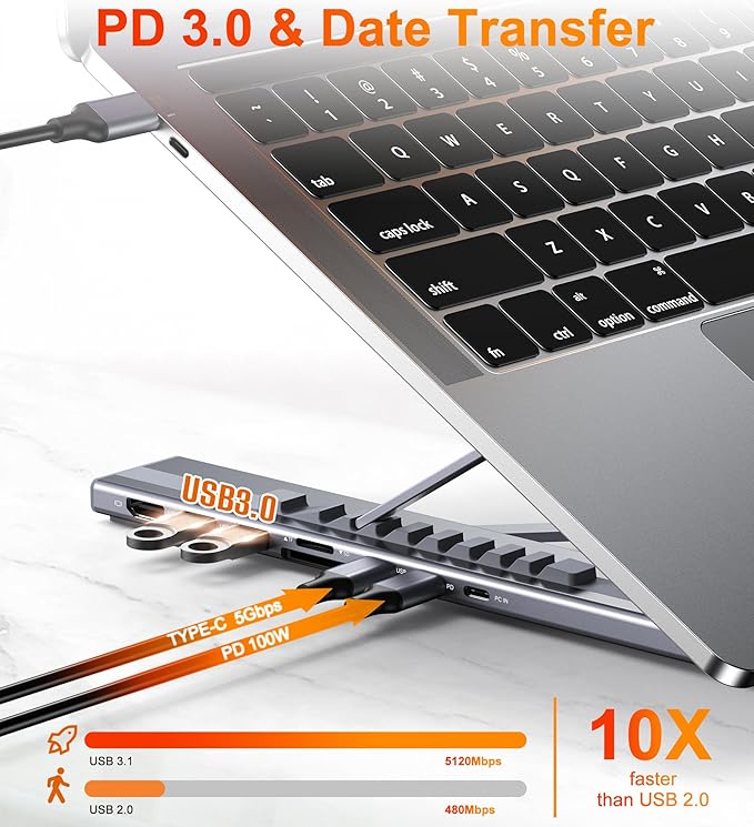 Mukiya USB C Laptop Docking Station Stand, Dock Tablet Stand, 8 in 1 USB C Hub with 4K HDMI, 2 USB 3.0, PD 100W, Universal Computer Holder Dock Station for MacBook Pro/Air/Dell/HP/Surface/Lenovo