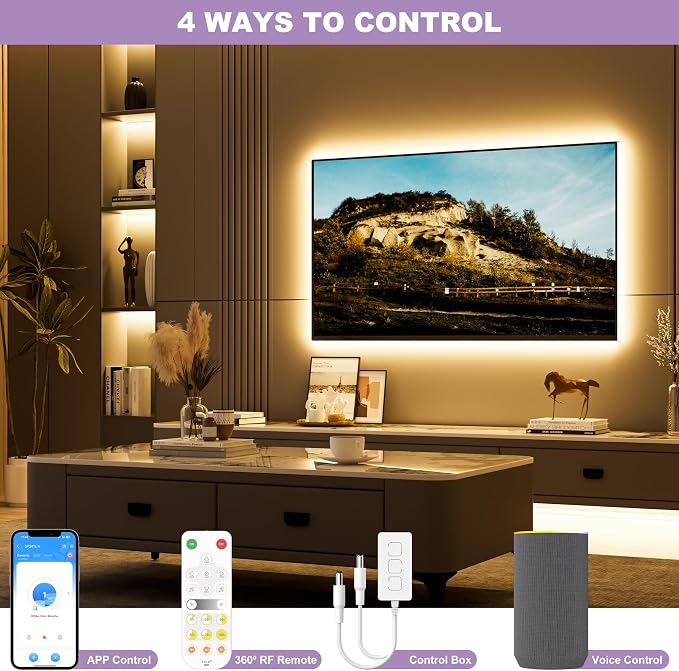 MIWISE COB LED Strip Lights 65.6ft/20m,UL-Listed CRI 90+ Dimmable 3000K Warm White Super Bright,with APP Control/RF Remote,Work with Alexa/Google,for Home/Cabinet/Bedroom/Kitchen DIY Lighting Projects