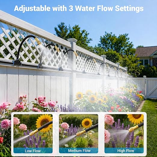 Thiswing 100FT 360° Adjustable Irrigation System for Garden – 1/4" Tubing with 18 Nozzles, Automatic Watering Misting System, Sprinkler for Garden, Raised Bed, Lawn, Plants