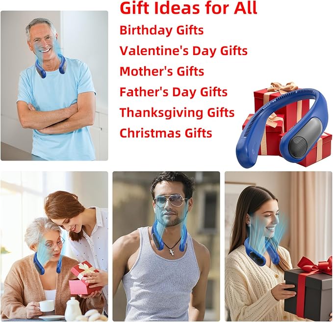 Portable Neck Fan, Personal Wearable Bladeless Fan for Outdoor Indoor, LED Display, 360° Cooling, 4-Speeds, 6000mAh USB Rechargeable, Birthday Gifts for Men Women Dad Mom (Navy)
