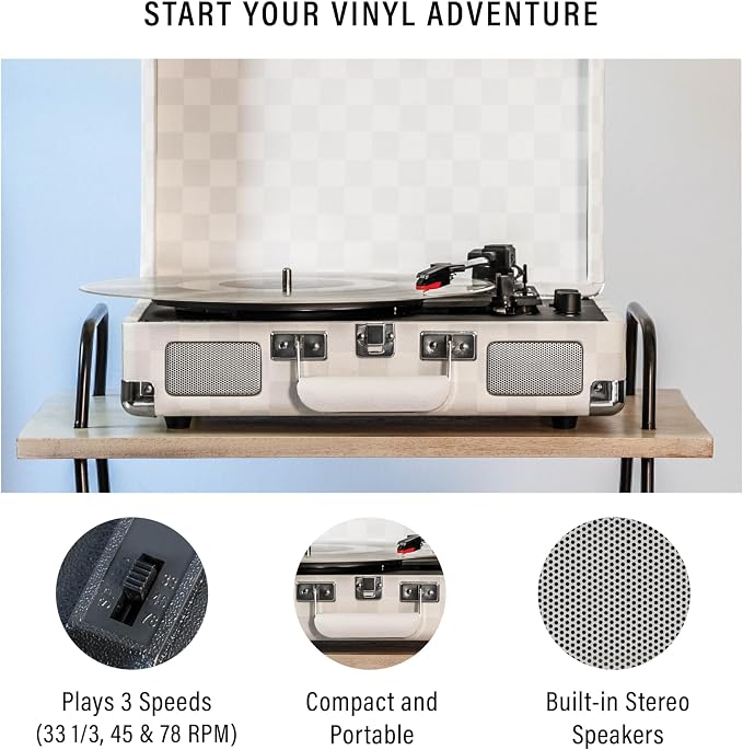 Crosley CR8005F-AC Cruiser Plus Vintage 3-Speed Bluetooth in/Out Suitcase Vinyl Record Player Turntable, Almond Checkerboard