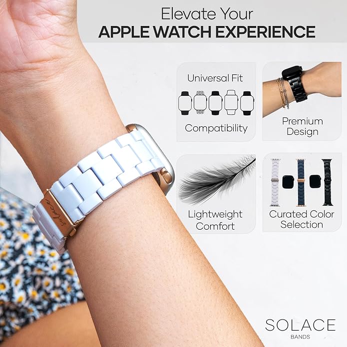 Solace Bands Lightweight Perma Watch Band - Universal Fit for Apple Watch Bands for Women & Men, iWatch Bands for 38mm 40mm 41mm 42mm 44mm 45mm 49mm Ultra, SE, Series 11 10 9 8 7 6 5-1 (Matte Solid)