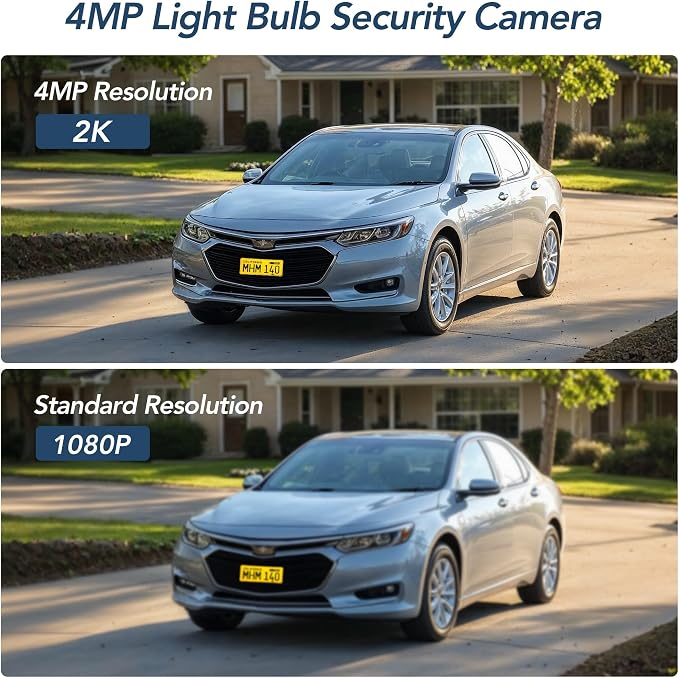 GNCC 2K Light Bulb Security Camera, 2.4G WiFi, Cloud Subscription Required | Easy Install, 350° Pan-Tilt, Motion Detect, 2-Way Audio, Color Night Vision, Light Bulb Timer, Dual Flexible Storage Options