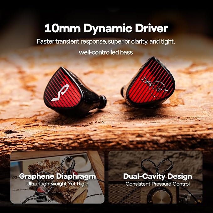 Linsoul ZiiGaat x Vivir Digital: Rumba 10mm Graphene DD Driver IEM Earphones, HiFi Wired Earbuds with Powerful Sub Bass, Detachable 2-Pin Cable for Audiophile, Gaming, Music & Stage (Without Mic)