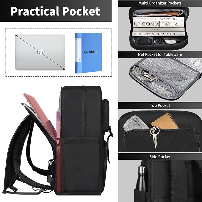BERTASCHE Laptop Backpack 17.3'' with Lunch Compartment, Work Backpack for Men Women