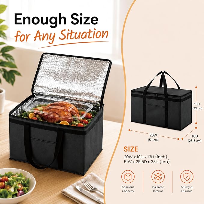 NZ home Insulated Bags for Food Delivery (2XL) Grocery Shopping Cooler Bag, Pizza Delivery, Hot & Cold Catering Tote, Reusable, Foldable & Heavy Duty (Blue)
