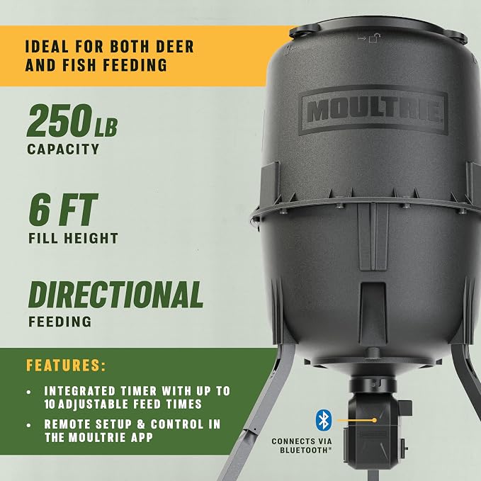 Moultrie 250 Lb Pro Hunter III Directional Feeder - Deer & Fish Pond, Bluetooth App Control, 10 Daily Feed Times, MFG-15105