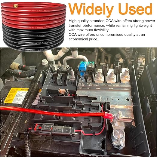 20FT 0 Gauge Wire,1/0 Battery Cable Copper Clad Aluminum,10pcs Lugs Terminal Connectors with 3:1Heat Shrink Tube for Amp,Winch,Reducer,Starter,Solar Power