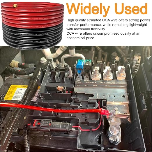 20FT 0 Gauge Wire,1/0 Battery Cable Copper Clad Aluminum,10pcs Lugs Terminal Connectors with 3:1Heat Shrink Tube for Power/Auto,Amplifier,Ground Cable