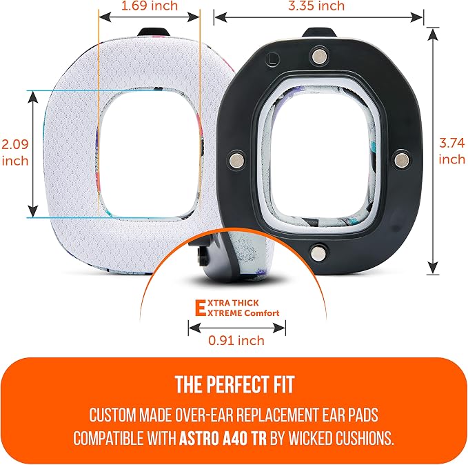 WC Freeze A40- Hybrid Fabric Cooling Gel Replacement Earpads for Astro A40 TR Only, Made by Wicked Cushions, Improved Durability, Thickness and Sound Isolation | 90's White