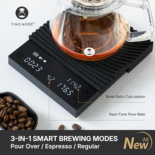 TIMEMORE Black Mirror Basic 3.0 Coffee Scale, Espresso Scale with Timer, Flow Rate & Brew Ratio, 3 Brewing Modes, 0.1g High Precision Rechargeable Digital Scale for Pour Over, Espresso - Black