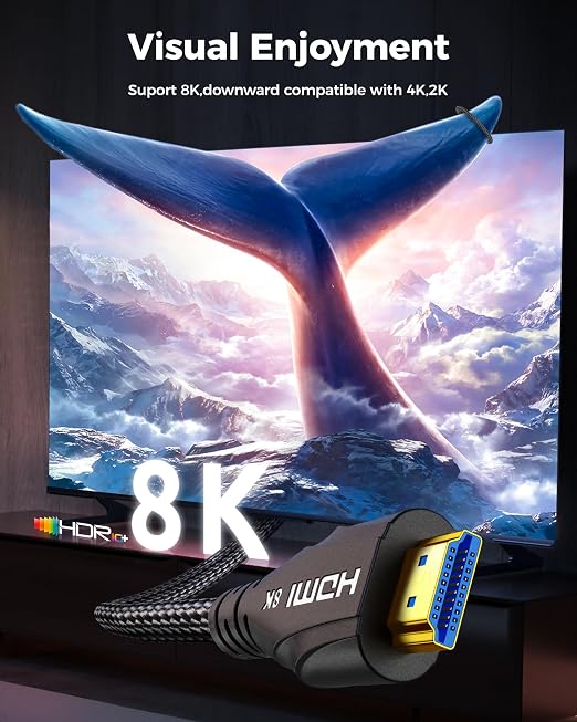 Cratree HDMI Cable 25FT Long - 4K 120hz,8K 60hz,48Gbps High-Speed HDMI Braided Cord,HDCP 2.3,eARC - Compatible with HDTV,Projector,Monitor and More