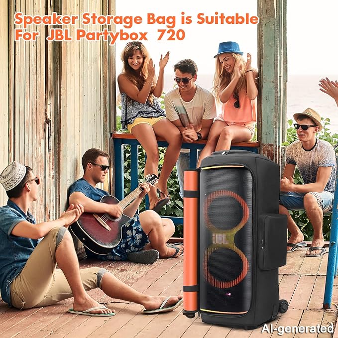 LEFOR·Z Speaker Case Compatible with JBL PartyBox 720,Bottomless Speaker Dust Cover Storage Bag Fits for JBL PartyBox 720 for Outdoor Travel,Black+Orange,Portable Cover Only(Without Wheels)