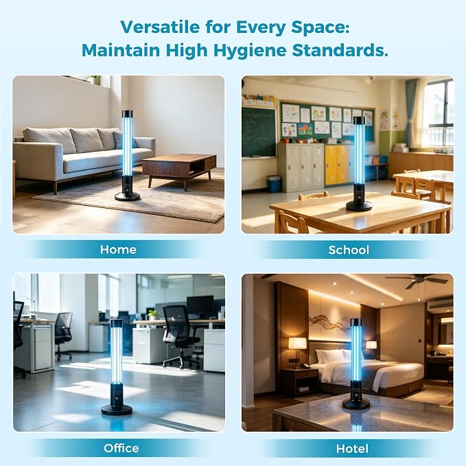 UV Light Sanitizer Lamp Upgraded 38W with Radar Motion Sensor & Voice Alert, 254nm Ozone-Free UVC Lamp for Room Sanitization, 3 Timer Modes, Magnetic Remote & Protective Glasses Included