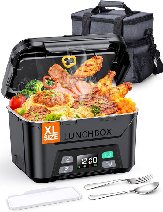 Docusvect Rechargeable Heated Lunch Box for Men, 1.5L Cordless Electric Lunch Box for Adults with Smart Scheduled Heating, Portable Food Warmer with Complete Accessories