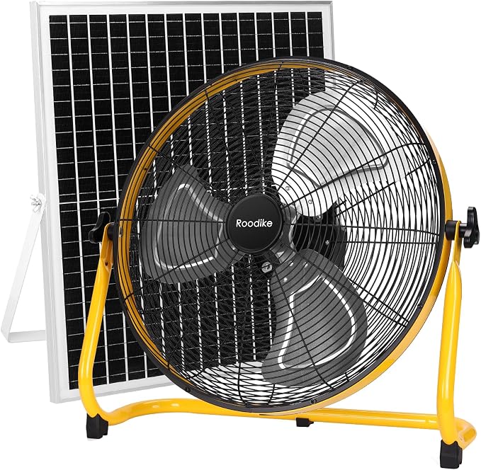 20" Solar Rechargeable Floor Fan, 35W Solar Powered Battery Operated Fans for Outdoor Garden Greenhouse Barn Stable Camping Garage Air Circulation Cooling