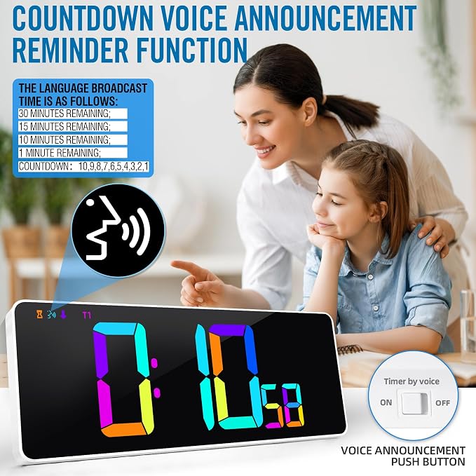 Large 13.7" LED Digital Timer（5''Nunmber）, 11 Color Changing, Count Up/Down Timer with Remote Control, Adjustable Brightness Wall Clock for Home, Office, Gym, Elderly, Auto DST