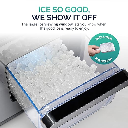 Luma Nugget Countertop Ice Maker, 44 lbs in 24 Hours, Black Stainless Steel Ice Machine, Perfect for Home Bar, Kitchen Countertop, RV, Home Office