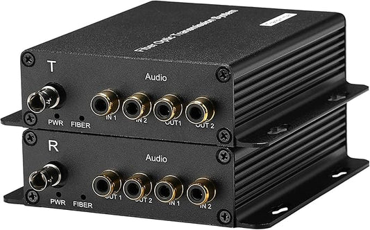2 Port BIDI RCA Audio Over Fiber Extenders, 2 Bidirectional Broadcast Unbalanced Analog Audio Fiber converters ST Optical Port,Singlemode Single Fiber up to 20Km Multimode 500m A Pair