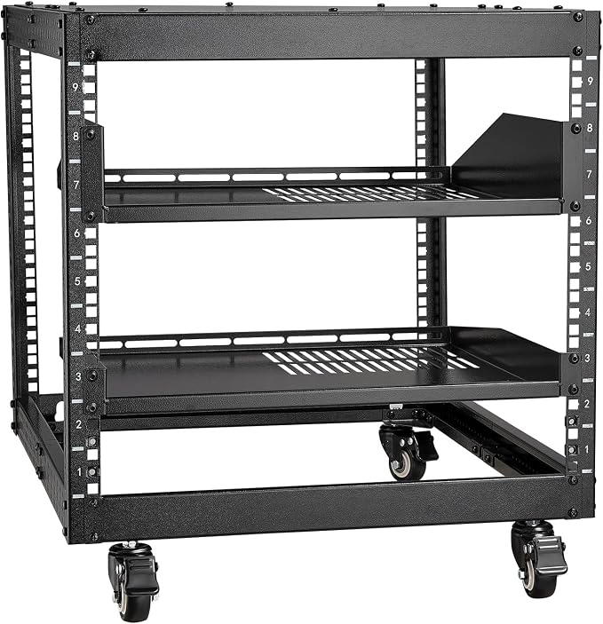 VEVOR 9U Open Frame Server Rack, 23''-40'' Adjustable Depth, Free Standing or Wall Mount Network Server Rack, 4 Post AV Rack with Casters, Holds All Your Networking IT Equipment AV Gear Router Modem