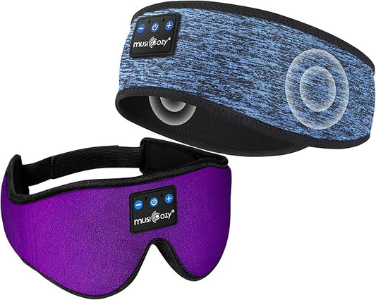 MUSICOZY Sleep Headphones Bluetooth Headband Sleeping Headphones Sleep Mask, Wireless Sleep Mask Earbuds for Side Sleepers Men Women Office Nap Air Travel Cool Tech Gadgets Unique Gifts 2 Packs