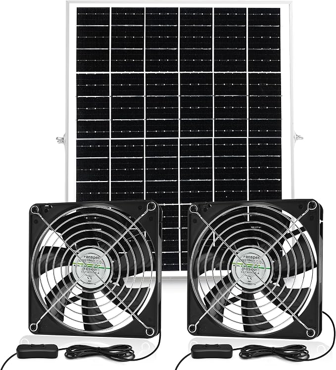 Fanspex 5.5" Solar Dual Fan Kit, IP67 Waterproofed Solar Powered Fan for Intake or Exhaust Air, Ventilation & Cooling
