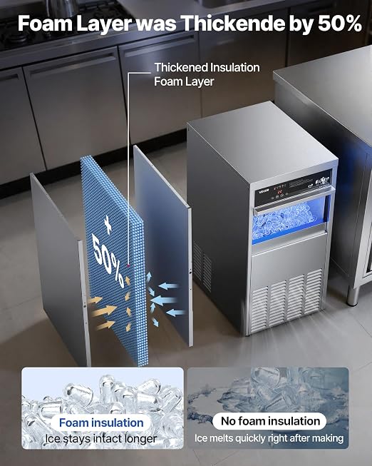VEVOR Commercial Ice Maker Machine, 100 lbs/24h with 30-35 lbs Storage, Bullet Ice,Built-in/Freestanding/Under Counter, Stainless Steel Ice Maker with LED Display for Home Bar Restaurant