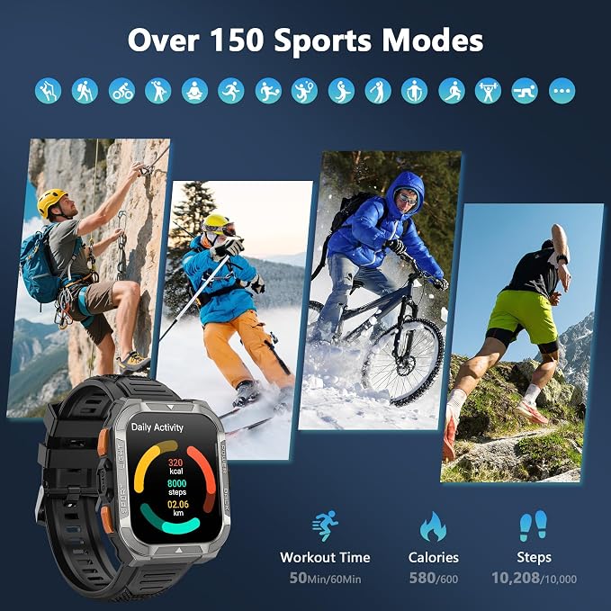 Blackview GPS Smart Watch for Men with ChatGPT, AI Translator, Compass & Flashlight/100-Day Battery/Bluetooth Calling/Health Monitor/100+ Sports,Fitness Tracker for iPhone/Android Phones