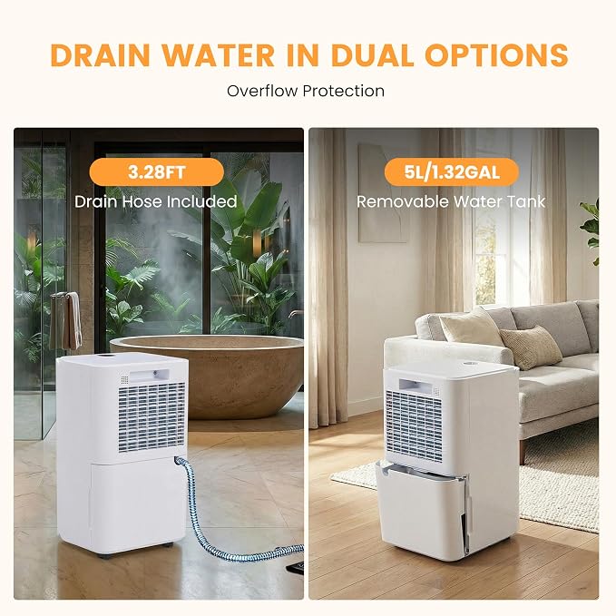 30Pints Dehumidifier with Drain Hose, 2,000 Sq.Ft Dehumidifier for Basement, 2L/0.53 Gallon Tank, Energy Star Cert. 38dB, Humidity Display Ring, Humidity Remover for Home, Bedroom & Bathroom