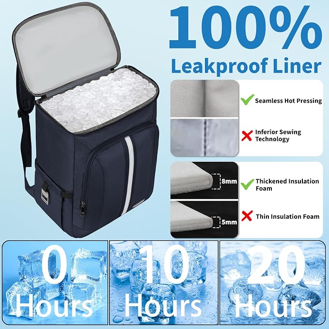 Cooler Backpack for Women Men,Insulated Backpack Cooler Leakproof Double Deck Work Lunchboxes Cooler Bag,Hot and Cold Thermal Backpack with Reflective Stripes