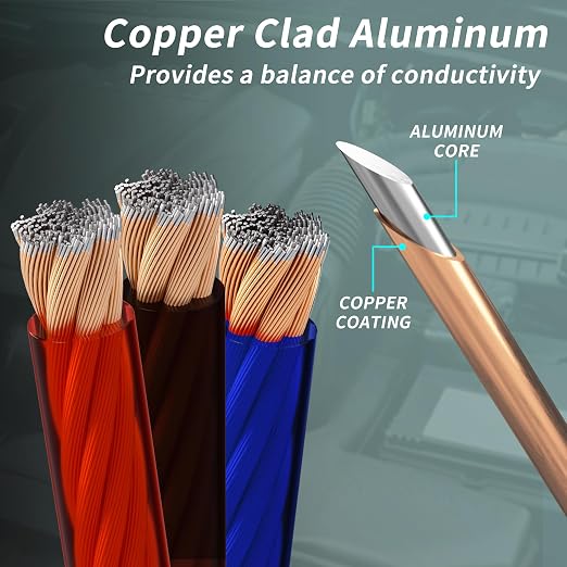 4 Gauge Wire(20FT Black + 20FT Red) Copper Clad Aluminum CCA Battery Cable, Primary Power/Ground Cable for Car Audio Speaker, RV Trailer, Amp, Inverter RV Truck, Solar Equipment, Translucent Jacket