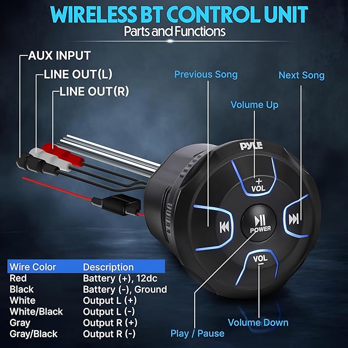 Pyle 2-Way Dual Bluetooth Off-Road Speakers - 4 Inch 800W Marine Waterproof Wakeboard, Full Range Outdoor for ATV, Snow Mobile UTV, Quad, Jeep, Boat PLUTV46BTA, Black