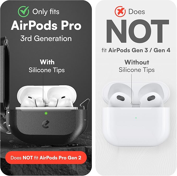 Keybudz for Waterproof AirPods Pro 3 Case with Lock - IP68 Waterproof and Dust Proof, Shockproof Protector, Heavy Duty Rugged Protection, Drop Proof Hard Cover for AirPods Pro 3rd Gen (Carbon Black)