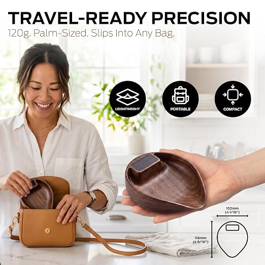 Premium Walnut Wood Coffee Scale, 0.1g Precision Digital Scale | wooden coffee scale mini coffee scale espresso scale measuring cup coffee weight scale wood Rechargeable Kitchen scale