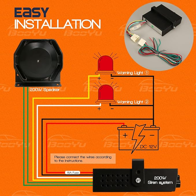 12V 200W 9 Tones Police Warning Emergency Siren PA System [Slim Speaker][125-135dB][Handheld Microphone][Hands-Free][2 x 10A Switches] for Firefighter Ambulance Vehicles Truck Car SUV ATV UTV